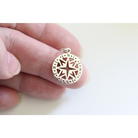 Sterling Silver Openwork Compass Pendant Charm - Picture 2 of 4